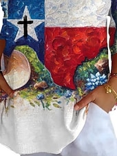  Amerikanischer Unabhängigkeitstag Damen Hemd Bluse Druck Stilvoll Klassisch Modern Halbarm V Ausschnitt Normale Oberteile Täglich Ferien Ausgehen Weiß Sommer Frühling