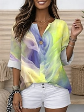 economico Arte &amp; Design Bluse-Per donna Blusa Stampato Grafico Geometrico Astratto Vintage Elegante Moderno Manica 3/4 Girocollo Top Regolari Quotidiano Ferie Abbigliamento mare Blu Giallo Viola Arancione Estate Primavera