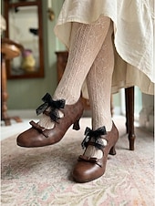 economico Vittoriano &amp; Edoardo-Mary Jane in stile vittoriano da donna: eleganti décolleté retrò edoardiane con triplo fiocco e nastro in pizzo per matrimoni vintage e feste del tè &amp;costumi d'epoca