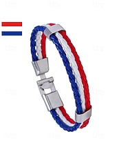 economico Accessori-Bracciale da uomo intrecciato in similpelle, disponibile in diversi colori, ispirato alla bandiera americana, ideale per partite di calcio, tifosi, tifosi di football, per lo spirito di squadra e per un look casual da giorno di partita.