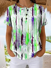  T-shirt Femme Waffle Imprimé Rayé Graphique Rayé Abstrait Vintage Stylé Classique Manches Courtes Col Ronde Tops Quotidien Bleu Rose Orange Vert Été Printemps