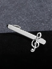 baratos Casamento ACC-Prendedor de gravata masculino em liga metálica com formato de nota musical, acessório elegante e formal para casamentos, festas e trajes de negócios, design sofisticado em prata.