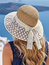 cheap Women's Hats-Women's Boho Woven Sun Hat with Bow, Lightweight Wide Brim Summer Beach Cap for Casual Wear, Travel, Vacation, Resort and Outdoor Leisure Styling