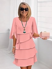 baratos Vestidos de Festa-Mulheres Azul Preto Rosa Verão Primavera Outono Minivestido Vestido A Line Vestido plissado Férias Formal Vestidos Semi-Formais Diário Escritório Casamento Normal Gola Redonda