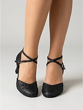 abordables Années 1920 &amp; Ère Gatsby-Chaussures de danse latine à paillettes pour femmes, élégants escarpins de salon à bout fermé avec bride à la cheville pour la salsa et le tango &amp;pratique de danse