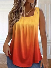 billiga Grafik Tank-Dam Linne Mönster Nyans Grafisk Vintage Stylish Klassisk Ärmlös U-hals Långa toppar Dagligen Utekväll Helgen Blå Kamel Orange Sommar Vår