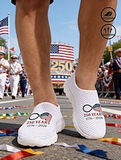 preiswerte Männerschuhe-Graue Herren-Sneaker zum Hineinschlüpfen mit 250-Jahre-Grafik – leichte, atmungsaktive Laufschuhe mit amerikanischem Flaggenmotiv für Freizeit, Feiertage, Reisen und Outdoor-Aktivitäten