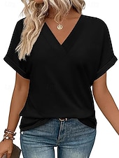 economico T-shirt semplice-Per donna Maglietta Semplice Moda Elegante Classico Manica Corta Scollo a V Top Regolari Quotidiano Uscire Weekend Blu Nero Bianco Rosso Estate Primavera
