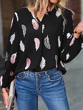 billiga T-shirts-Dam T-shirt Blus Grafisk Mode Stylish Klassisk Långärmad V-hals Vanliga toppar Dagligen Utekväll Helgen Svart Vit Rodnande Rosa Grön Ljusblå Sommar Vår Höst