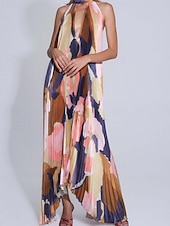 voordelige Elegante bloemenjurken-Dames Maxi-jurk Swingjurk Bloemetjesjurk Jurk met halternek Elegant Modieus Modern Buiten Vakantie Feest Ruim Passend Bloemig Mouwloos Halternek Oranje Bruin Rode roos Zomer Lente