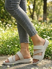 economico Infradito scivolosi-Sandali da donna con cinturino elastico: ciabatte comode e leggere a punta aperta con suola antiscivolo imbottita, perfette per l'estate, la casa, la spiaggia, i viaggi e l'uso quotidiano.