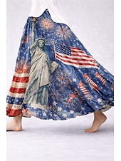 tanie Spodnie Dnia Niepodległości-Damskie Spódnica wakacyjna Elegancja Moda Codzienny Maxi Wysoka talia Spódnice Graficzny Kieszeń Nadruk Średnio elastyczny Codzienny Urlop Niebieski Czerwony Lato