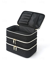 cheap Vacation &amp; Travel Bags-Women's Quilted Polyester Makeup Organizer, Multi-Color, Large Capacity with Multiple Compartments, Ideal for Daily Use, Vacation and Travel