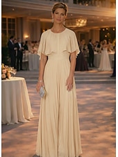 preiswerte Overalls für Mütter-Overall Hosenanzug Bodenlang Brautmutterkleid Kurzarm Halbarm Rundhalsausschnitt Elegant Einfach Lässig Formell Hochzeitsgast Hochzeitsfeier Chiffon Schals mit Falten