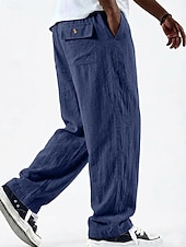 voordelige Klassiek-Voor heren Linnen broek Broek Zomerbroek Wijde broek Zak Elastische taille Recht been Effen Kleur Effen Comfort Comfortabel Volledige lengte Casual Dagelijks Feestdagen Vakantie Modieus blauw Zwart