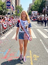  Damröda blå stickade sneakers med amerikansk flagga, lätta, andningsbara slip-on-gångskor för 4 juli, patriotiska evenemang, USA:s 250-årsjubileum &vardagskläder