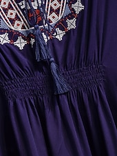 abordables Tops bohèmes-Femmes Chemisier Dentelle Broderie Couleur Unie Bohème Vacances Occasionnel Manche 3/4 Col ras du cou Hauts Réguliers Quotidien Bleu Blanche Été Printemps Automne