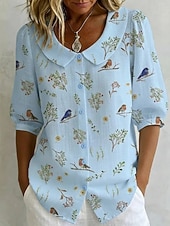 economico Bluse Floreali-Per donna Camicia Floreale Grafico Vintage Elegante Collare Peter Pan Top lunghi Quotidiano Ferie Uscire Blu Bianco Giallo Estate Primavera