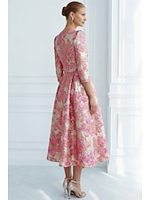 preiswerte Cocktailkleider-A-Linie Knöchellänge Cocktailkleider Partykleider Elegant Vintage Kurzarm V Ausschnitt Hochzeit Formell Jacquard mit Schleife(n) Tasche