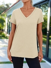 economico T-shirt semplice-Per donna Maglietta Semplice Moda Elegante Classico Manica Corta Scollo a V Top Regolari Quotidiano Uscire Weekend Bianco Rosa Vino Blu marino Albicocca Estate Primavera