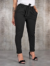 preiswerte Hose-Damen Tapered Hose Chinos Urlaub Streetwear Lässig Knöchellang Mittlere Taillenlinie Einfach Kordelzug Tasche Elastischer Bund Bequem Atmungsaktiv Mikroelastisch Täglich Outdoor Streetwear Schwarz