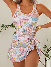 זול שחייה-בגדי ריקוד נשים בגדי ים חתיכה אחת מונוקיני שמלת בגד ים מותן גבוה בגד ים רזה גב חשוף חופשה בגדי חוף פרחוני פייסלי סקופ צוואר ללא שרוולים בגדי ים