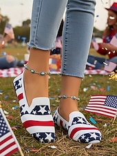 abordables Zapatos de mujer-Mocasines para mujer conmemorativos del 250.º aniversario de EE. UU.: zapatos planos sin cordones con estrellas y rayas patrióticas para celebraciones del Día de la Independencia de 2026, picnics al aire libre y desfiles festivos.