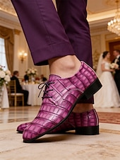 cheap Derby Shoes-Men's Faux Leather Purple Crocodile-Print Dress Shoes, Stylish and Unique, Ideal for Formal Events and Evening Wear and Weddings