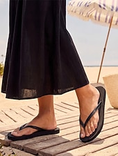 cheap Women-Women's Brown Flip Flop Sandals - Comfortable Faux Leather Thong Flats for Beach Vacations, Summer Travel &amp; Casual Outdoor Holidays