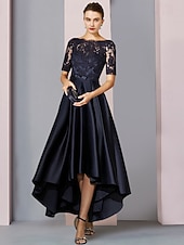 abordables Longitud a la altura del tobillo-Corte A Asimétrica Vestido Midi Vestido de Fiesta Vestido Cóctel Vestido Invitada Boda Vestido de Madrina Manga Corta Camiseta con cuello redondo Elegante Largura Asimétrica Invitado a la boda Fiesta