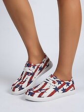 cheap Women's Sneakers-Women's 250th Anniversary American Flag Canvas Sneakers - Patriotic Lace-Up Casual Shoes for 4th of July, Travel &amp; Everyday Wear