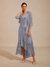 abordables Chaquetas-Mujer Camisa Blusa Chaqueta Lentejuelas Malla Transparente Pluma Elegante Manga 3/4 Cuello halter Fiesta de Noche Semi-formal Ropa formal Azul polvoriento Verano Primavera Otoño