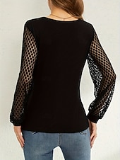 cheap Dressy Blouses-Women's Shirt Blouse Lace Tops Long Sleeve Tops Lace Plain Stylish Classic Modern Long Sleeve V Neck Regular Tops Daily Holiday Going out Black Summer Spring