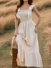 billiga Semester Boho Klänning-Dam Maxiklänning Vardagsklänning Elegant Vintage Mode Utomhus Strand Semester Normal Slät Kortärmad Över axeln Blå Rubinrött Grön Aprikos Sommar Vår
