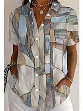  Koszulka Damska Krótki Rękaw Graficzna Geometria Vintage Codzienna Stylowa Koszulka Kołnierzyk Regularne Topa Codzienne Czarny i Biały Czarny Biały Żółty Różowy Lato Wiosna