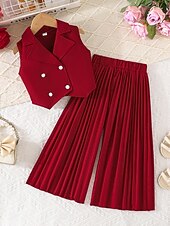 economico Completi per bambine-2 Pezzi Bambini Ragazze Tinta unica Arricciato Camicia &amp; Pantaloni Impostato Senza Maniche Moda Casuale Dai 4 anni in su Estate Rosa scuro Bianco Rosa