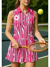 cheap Women's Tennis Dress-Women's Geometric Sports Dress Tennis Polo Dress Sleeveless Quarter Zip Elastic Sweat-Wicking Moisture Wicking Breathable Volleyball Tennis Golf Turndown Dress Pink Tennis Clothing