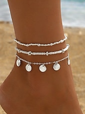 お買い得  レディースブレスレット-女性用ボヘミアンスタイル合金アンクレットセット、マルチカラー、シェルチャーム、普段使い、休暇、旅行に最適