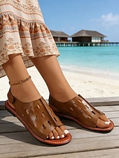 economico Donne-sandali da donna traforati con punta aperta color verde militare - design traspirante con aperture, scarpe casual leggere per l'estate, i viaggi, il tempo libero all'aperto e l'uso quotidiano