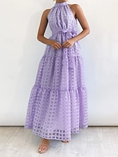 levne Květinové šaty-Dámské Maxi šaty Volnočasové šaty Swingové šaty Elegantní Módní Moderní Venkovní Dovolená Jdeme ven Běžný Bez vzoru Bez rukávů Stojáček Modrozelená Černá Světle fialová Trávová zelená Léto Jaro