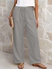 tanie Statki-Damskie Lniane spodnie Spodnie Spodnie codzienne Letnie spodnie Urlop Moda Podstawowy Pełna długość Średia talia Równina Ściągana na sznurek Elastyczny pas Prosta noga Lekki Oddychający Nieelastyczny