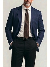 cheap Men's Classic Blazers-Men Lightweight Jacket Linen Blazer Business Work Formal Lightweight Classic Summer Spring Cotton POLY Solid Color Multiple Pockets Single Breasted Two-button Blazer Navy Blue Dark Green Chocolate