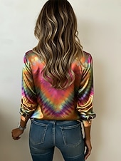  Femmes Chemise Chemise en satin Imprimé Graphique Teinture par nouage Bohème ancien Mode manche longue Col de chemise Hauts Réguliers Quotidien Fête Sortir Fuchsia Orange Été Printemps Automne