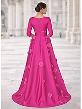 economico Abiti da ballo-Linea ad A Strascico a Terra Lunghezza al pavimento Abito da Sera Abito da ballo con sopragonna Elegante Scintillante Floreale Mezza Manica Scollo a V Balli di fine anno Festa serale Vestito Rosa Raso