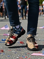  Herrsneakers med amerikansk flagga – lätta, andningsbara snörskor, patriotisk stjärn- och ränderdesign för självständighetsdagen, parader, gatufestivaler, utomhuspromenader och vardagskläder