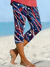 olcso Függetlenség Napja Nadrágok-Amerikai függetlenség napja női capri nadrág leggings stílusos rugalmas vádlihosszúságú közepes derékú nadrág grafikus zászlómintás kényelem rugalmas mindennapi szabadtéri vakáció kék fekete fehér