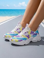 preiswerte Damen Laufschuhe-Damen-Laufschuhe mit Batikmuster und Schnürung – atmungsaktive, leichte Mesh-Sneaker zum Joggen, Strandlaufen und fürs Fitnessstudio &amp;Freizeitkleidung
