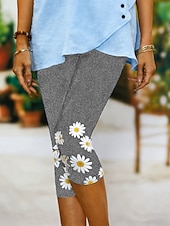 abordables -Mujer Pantalones Capri Chinos Polainas Vacaciones Vintage Ropa de calle Medio corto Alta cintura Floral Graphic Estampado Comodidad Suave Cómodo Elástico Diario Exterior Vacaciones Azul Piscina Negro
