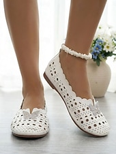 baratos Sapatilhas de mulher-Sapatos femininos brancos de bico largo com borboleta de strass – mocassins vazados macios e respiráveis para uso casual, viagens e dia a dia.