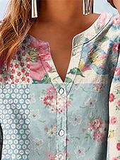 abordables Art &amp; Design Blouses-Femmes Chemise Boutons Imprimé Fleuri Graphique Vacances Quotidien Occasionnel Manche Courte Col en V Hauts Réguliers Quotidien Fête Sortir Bleu Été Printemps
